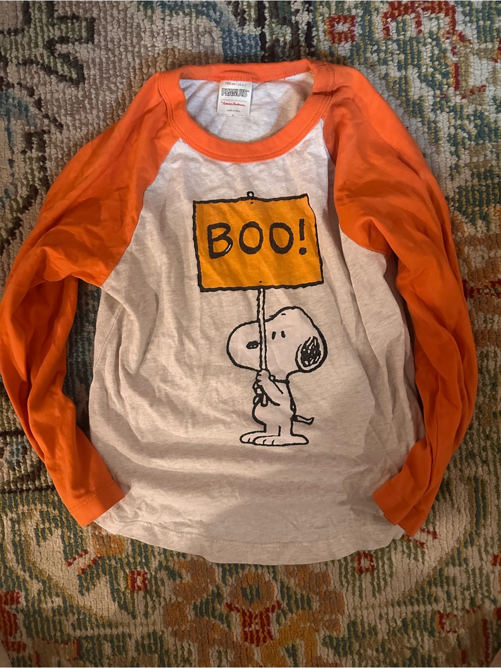 Hanna Andersson Orange & White Snoopy 'BOO' Raglan Long Sleeve Tee